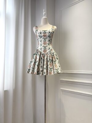 AGUA White Floral Print Elegant Slim Mini Dress