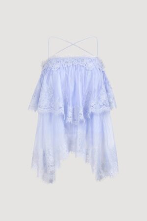 Women's Lavender Tiered Lace Spaghetti Strap Cami Top